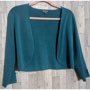 ANN TAYLOR Bolero Shrug Sweater 75% Silk Teal Open Front Size Large